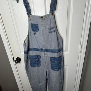 NWT Easel L Los Angeles Womens Denim Overalls Railroad Stripe Size Large